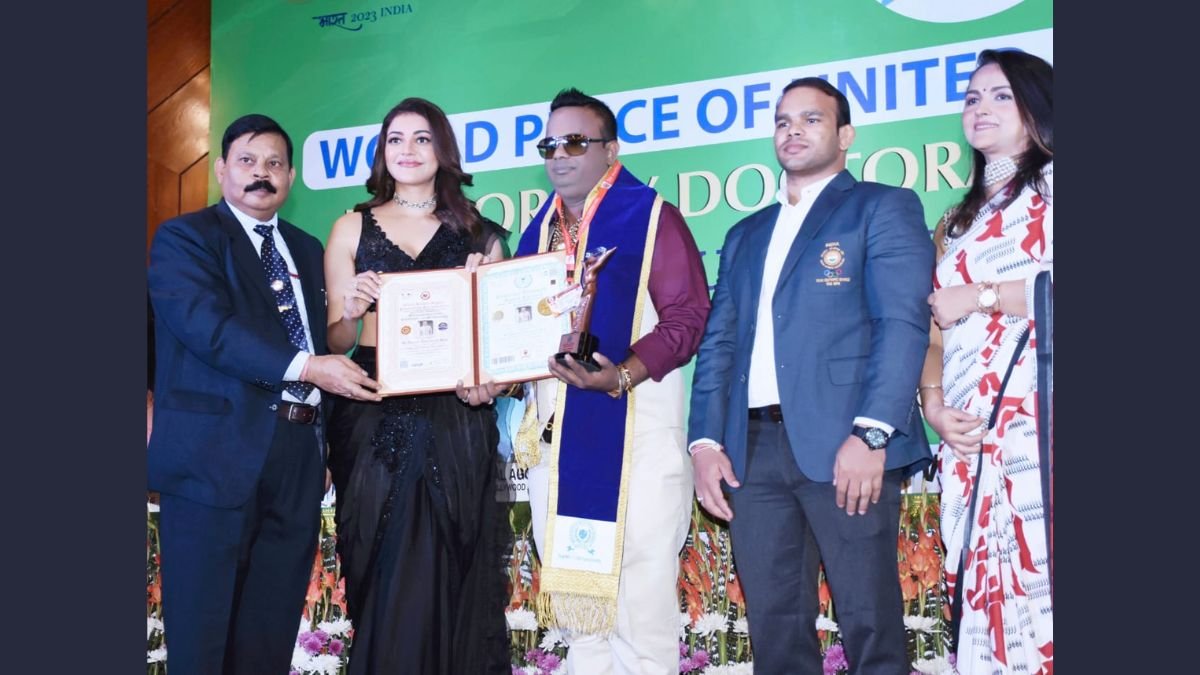 Businessman Dr. Nikesh Tarachand Jain Madhani Received Honorary Doctorate Degree and Business Award from Kajal Aggarwal and Narsingh Pancham Yadav